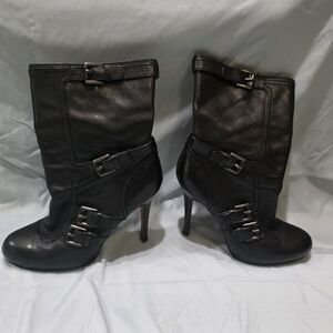 Authentic Vintage Coach Black Heeled Boots with Buckle Detail